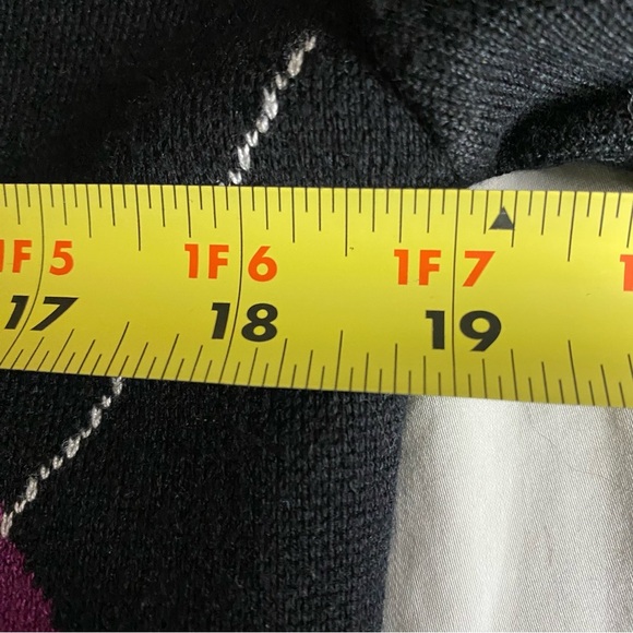 Mandarine & Co Long Sleeve Argyle V Neck Sweater Black & Purple M Dark Acadamia - Picture 7 of 8